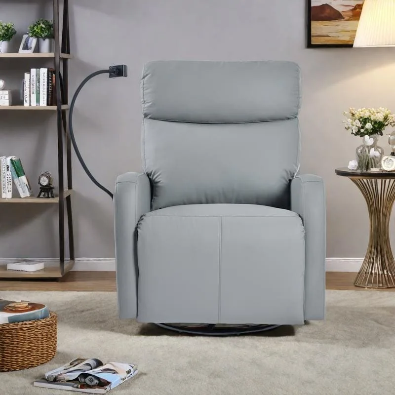 PU Power Swivel Recliner Chair with 270 Rotation, Electric 95-160 Recline and Dual USB Ports - 330lb Capacity