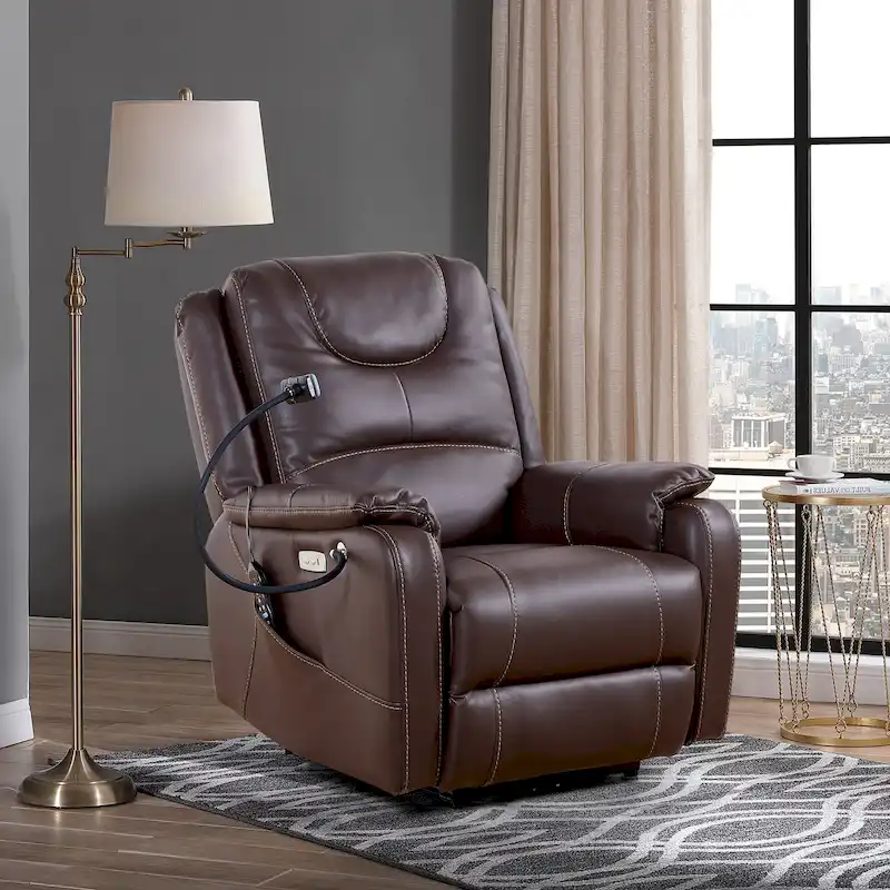 Black Power Recliner Chair, with Massage, Heating, USB Ports, Phone Holder, and Side Pockets, Adjustable Recline up to 139