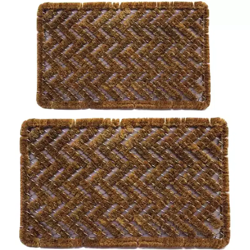 Norman Librett Wire Weave Scraper Door Mat, Basket Weave Floor Doormat, Rectangle in Coconut Fiber, Natural Brown