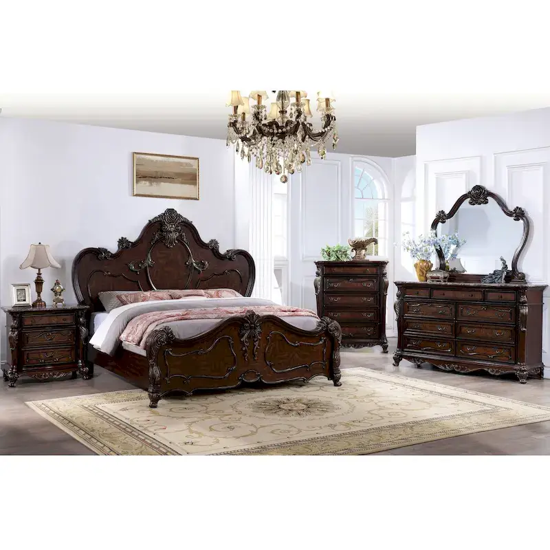 Furniture of America Eugene Traditional Solid Wood 6-Piece Panel Bedroom Set