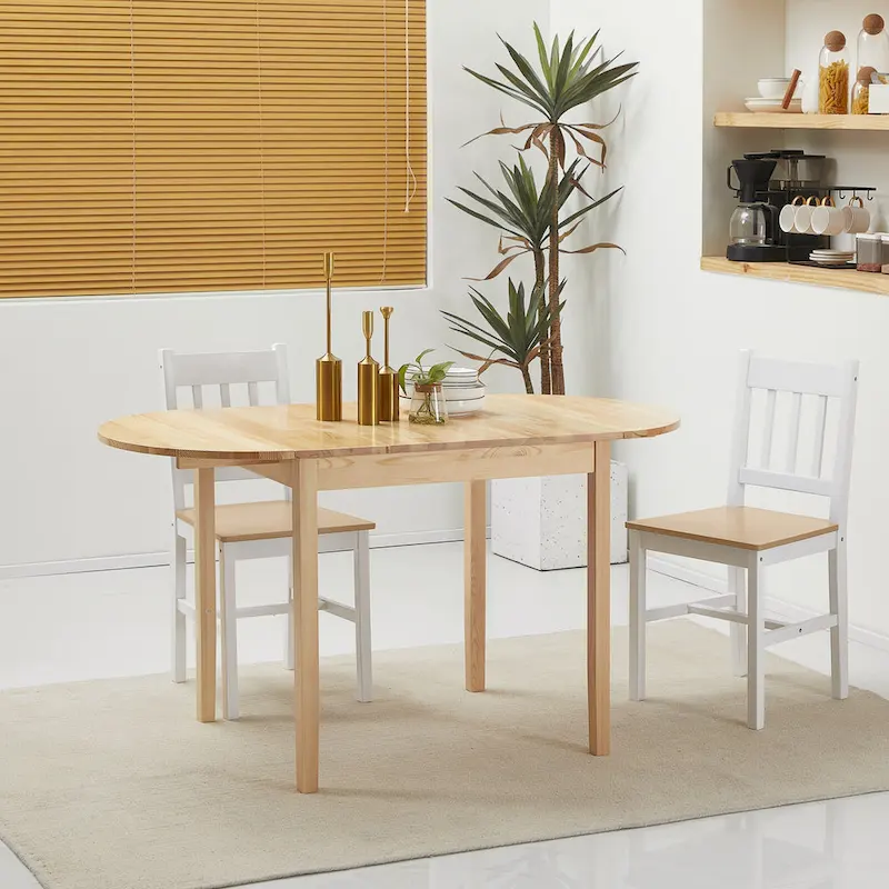 HOMCOM 55 Solid Wood Kitchen Table, Drop Leaf Tables for Small Spaces, Folding Dining Table