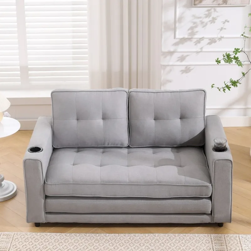 Foldable Tufted Loveseat with Pull Out Convertible Sleeper Couch Bed