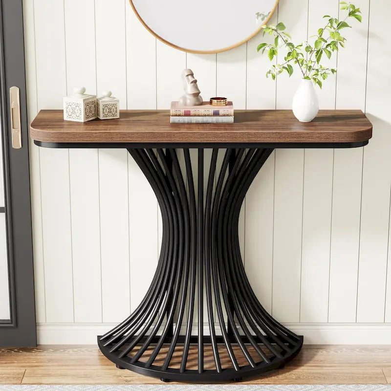 Industrial Console Table, 39-Inch Small Sofa Accent Table for Entrance, Living Room, Hallway, Rustic Brown