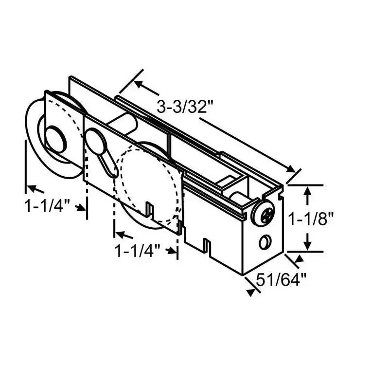Brixwell Patio Door Roller Tandem Assembly, Stainless Steel Material, 1-1/4 Wheels, 3-3/32 Housing Length, Dichromate Finish