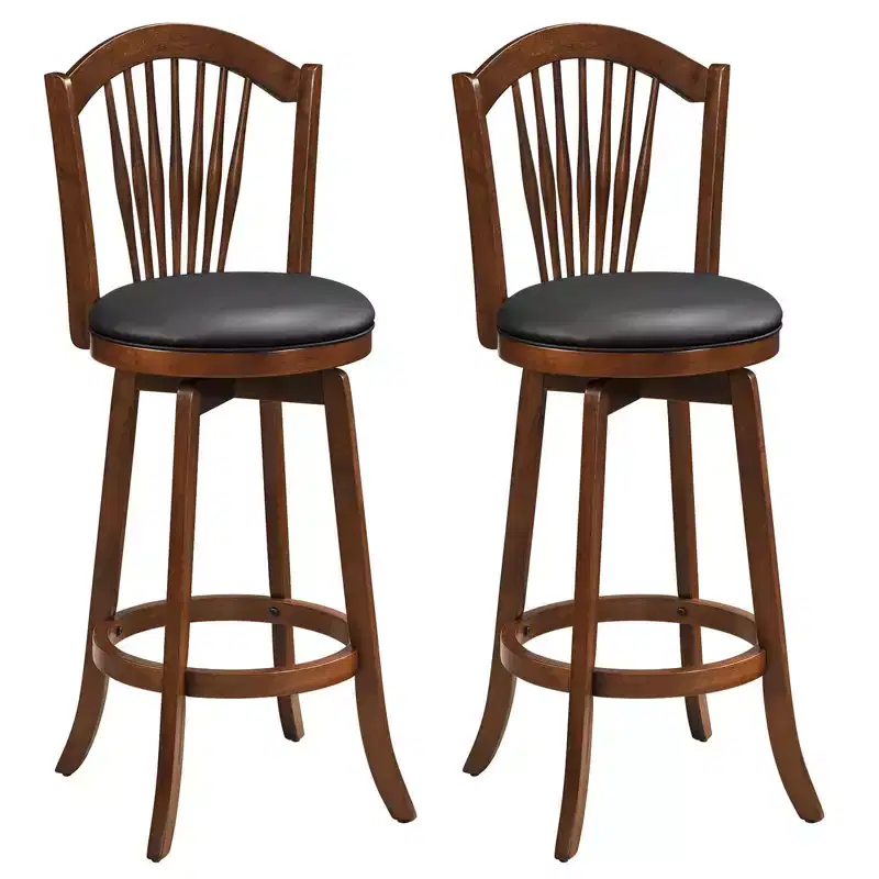 Costway Swivel Bar Stools Set of 2/4, 31 Bar Height Barstools with Backrests & Wood Frame Brown
