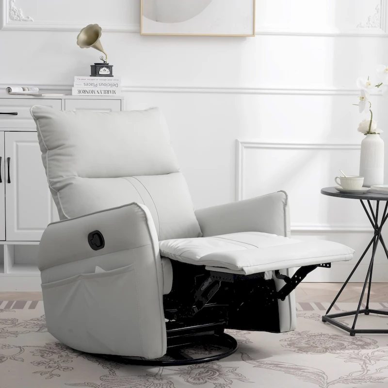 Modern Small Rocking Swivel Recliner Chair with Overstuffed Seat