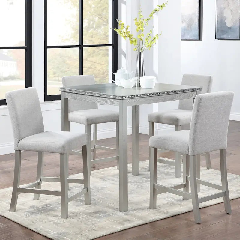 5 Pcs Counter Height Dining Table Set, Wooden Diningroom Furniture Set with Square Table and 4 Upholstered Chairs