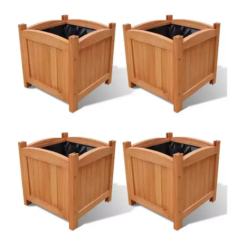 vidaXL Set of 4 Square Wooden Raised Beds - Solid Wood Planters for Garden, Patio & Terrace - Weather-Resistant & Durable - 11.8x11.8x11.8