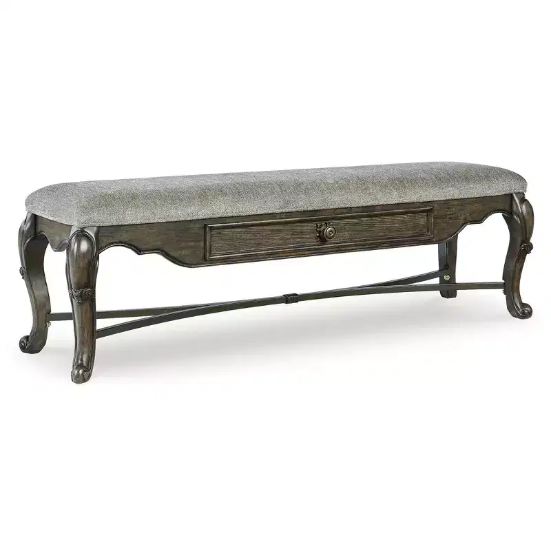 63-Inch Dining Bench Dark Brown with Storage Drawer and Cushioned Seat