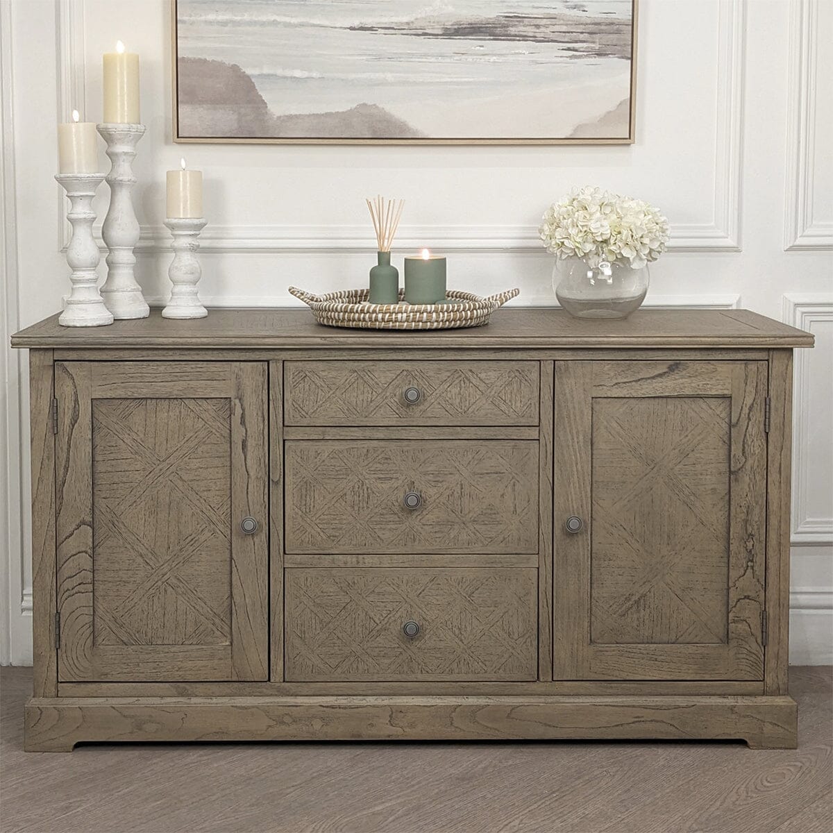 Natural Wood 2 Door 3 Drawer Sideboard