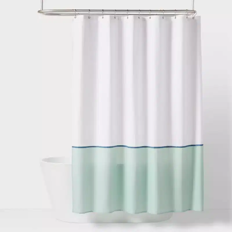 Kids' Shower Curtain White with Teal border - Pillowfort™: Abstract Twill, Green, OEKO-TEX Certified, 72"x72"