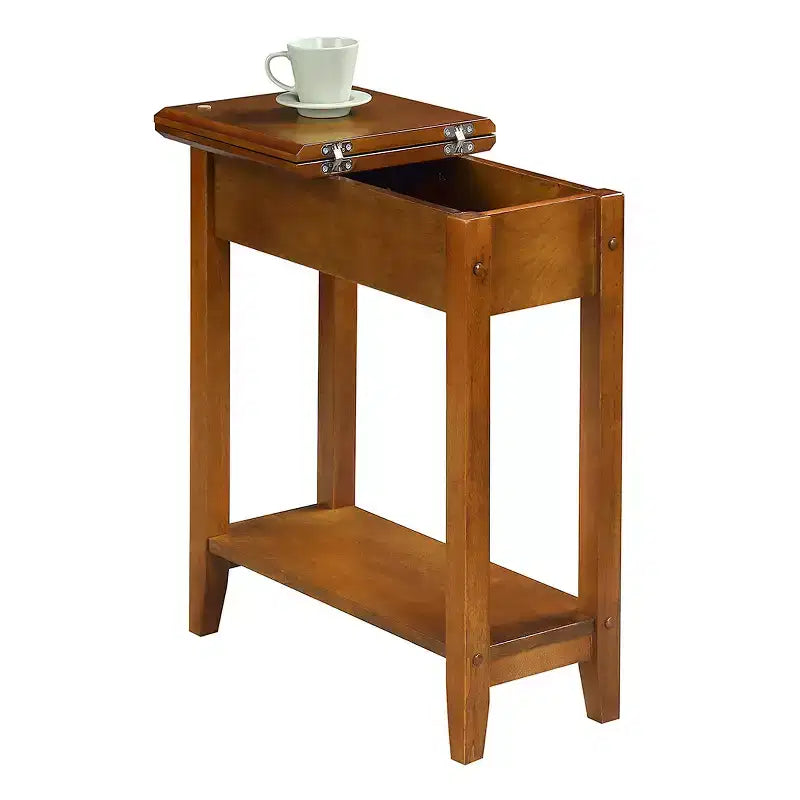 Belmont Narrow Wedge End Table with Open Shelf, Beveled Edges & Tapered Legs, for Small Spaces