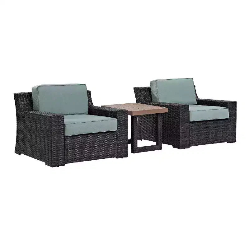Beaufort 3pc Outdoor Wicker Seating Set with Side Table - Mist - Crosley: Weather-Resistant, UV-Protected Patio Ensemble