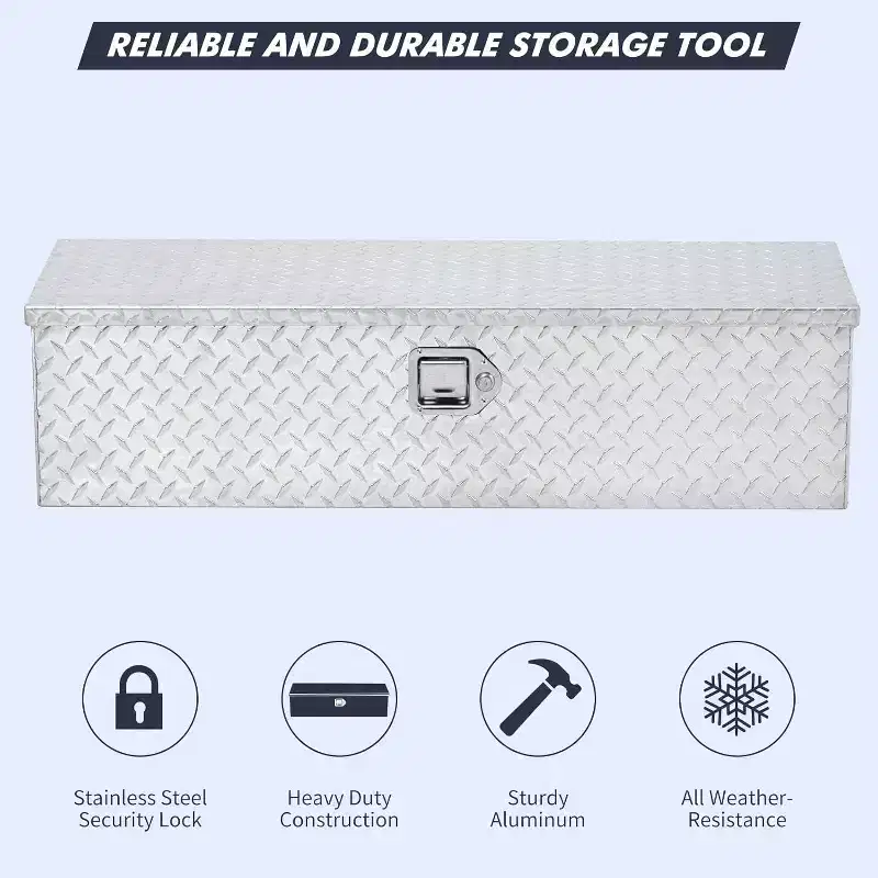 39 Inch Aluminum Diamond Plate Tool Box, Heavy Duty Truck Bed Storage with Lock & Keys, Waterproof Organizer for Pickups, RVs & Trailers