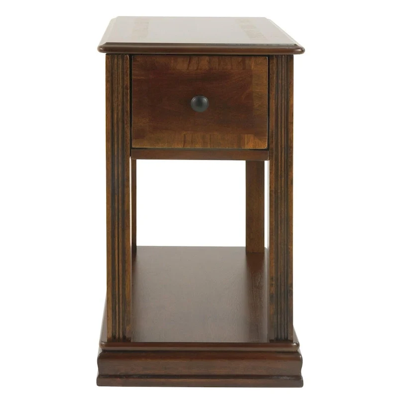 Chair Side End Table with 1 Drawer and Open Bottom Shelf, Brown