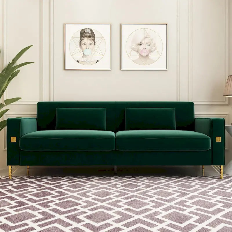 Modern Tufted Velvet Loveseat Upholstered Sofa with Removable Cushions and Pillows - 85.63 in.D x 30.31 in.W x 30.51 in.H