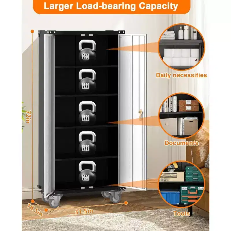 GustoWave 72 Inch Tall Lockable Metal Storage Cabinet, Steel Tool Cabinet with 4 Adjustable Shelves and 4 Adjustable Feet for Home, Garage
