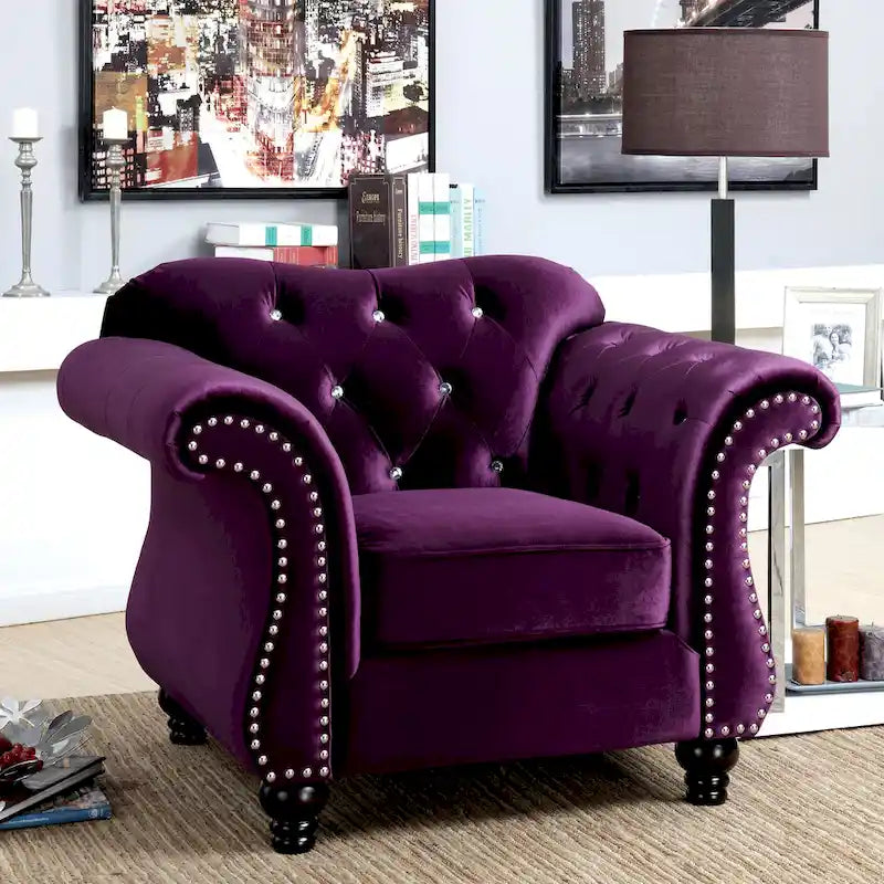 Tese Traditional Fabric Felt Button Tufted Armchair by Furniture of America