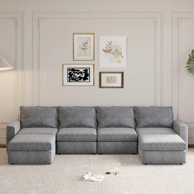 Grey Reversible U-Shaped Sectional Sofa with Ottoman