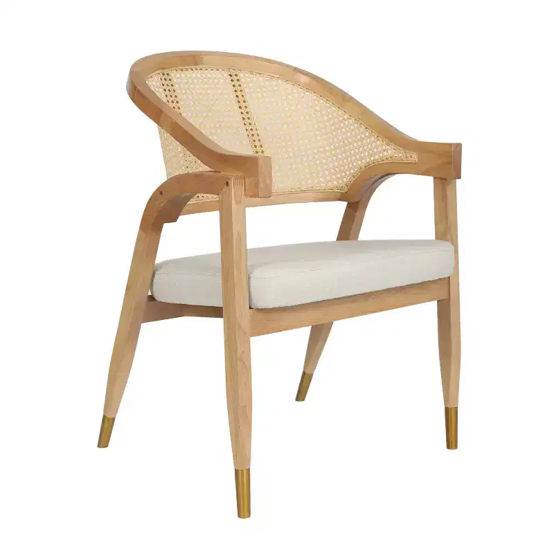 Flash Furniture Naomi Commercial Cane Rattan Dining and Accent Chair with Solid Wood Frame Featuring Metallic Tipped Legs and Padded Seat