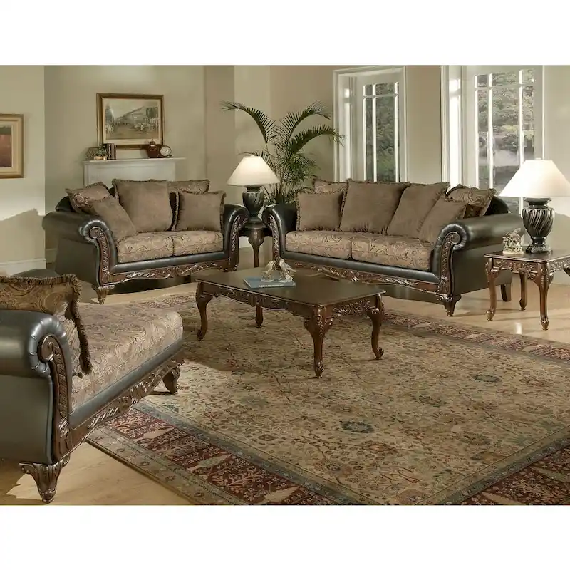 Roundhill Furniture San Marino 2-tone Chocolate Brown Fabric Sofa & Loveseat
