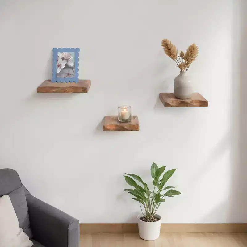 Floating Wall Shelves - Solid Mango Wood Rustic Wall Mounted Storage Shelves for Home & Office Decor - Casual Style Display for Bedroom, Living Room