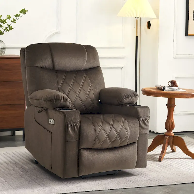 MCombo Small Dual Motor Power Lift Recliner Chair with Massage,Dual Heating, Adjustable Headrest, Fabric 7222