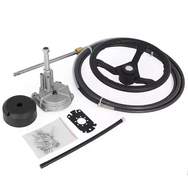 VEVOR Outboard Steering System 10' Steering Cable Marine Steering System 3/4'' Steering Shaft with 13.5 Inch Wheel Flat Interface, Black&Gray