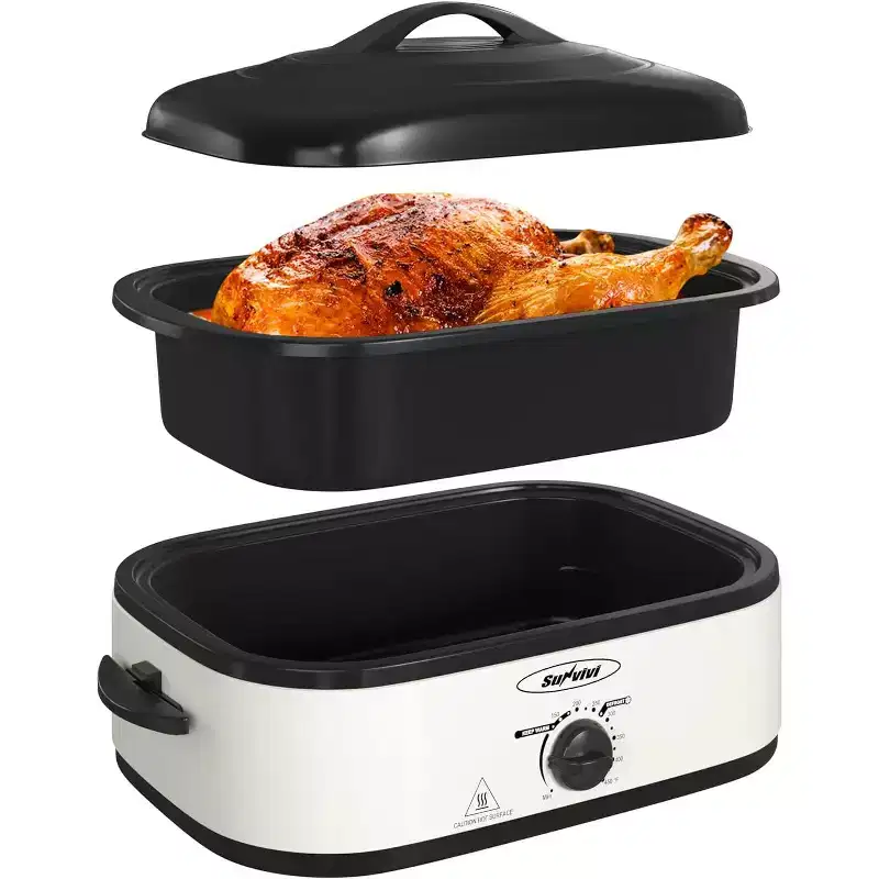 Heynemo 14 Quart Electric Roaster with Self-Basting Lid, Turkey Roaster Oven with Removable Pan and Rack, Stainless Steel