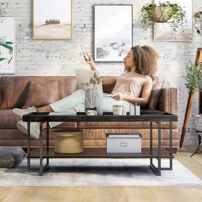 Alivia Rustic Black 47-inch Steel 1-Shelf Coffee Table by Furniture of America