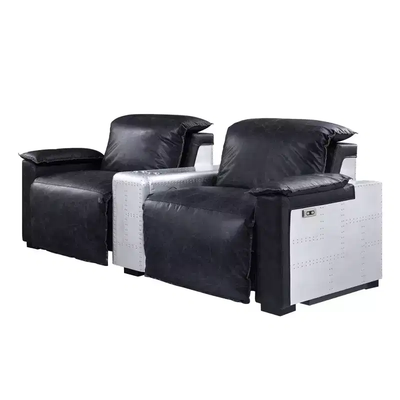 Misezon 86 Power Recliner Sofas Black Top Grain Leather and Aluminum - Acme Furniture