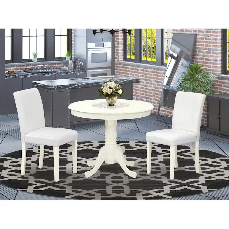 East West Furniture Dining Table Set- A Round Kitchen Table and White Faux Leather Parson Chairs, Linen White (Pieces Options)