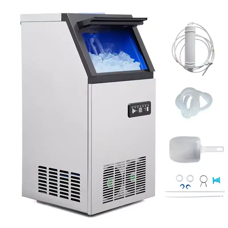 Commercial Ice Maker Machine - 120lbs/24H Stainless Steel Ice Maker with 24lbs Storage Bin, 12-Min Quick Ice, Freestanding or Under Counter