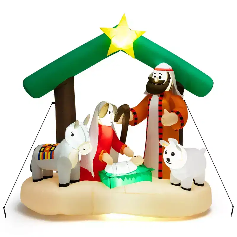 Gymax 6.7' Inflatable Xmas Nativity Scene w/ LED Lights Waterproof Decoration for Indoor & Outdoor