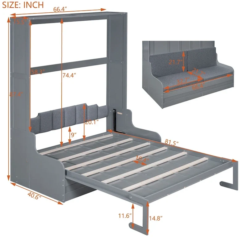Wooden Murphy Bed Wall Bed with Cushion