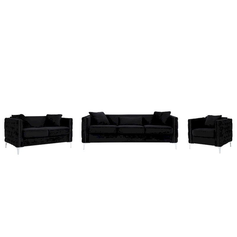 Velvet Living Room Set in Black