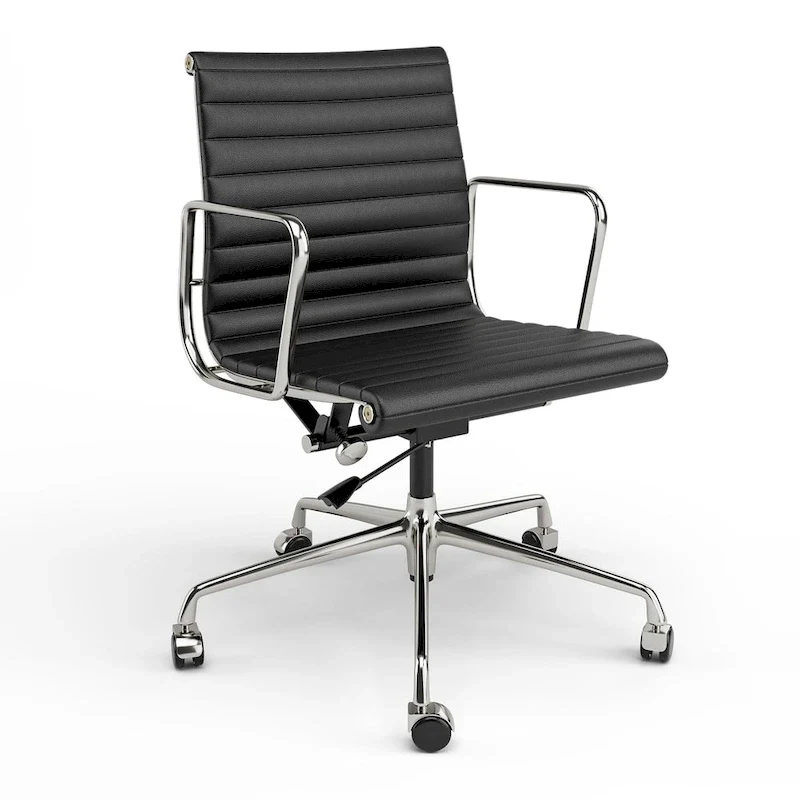Low Back Genuine Leather Ergonomic Computer Ribbed Office Chair - N/A