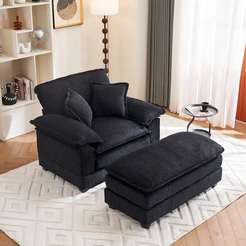 56.9 W Oversized Chair with Ottoman, Reading Chair for Bedroom, Lazy Sofa Bed, Modern Over Sized Single Recliner Couch