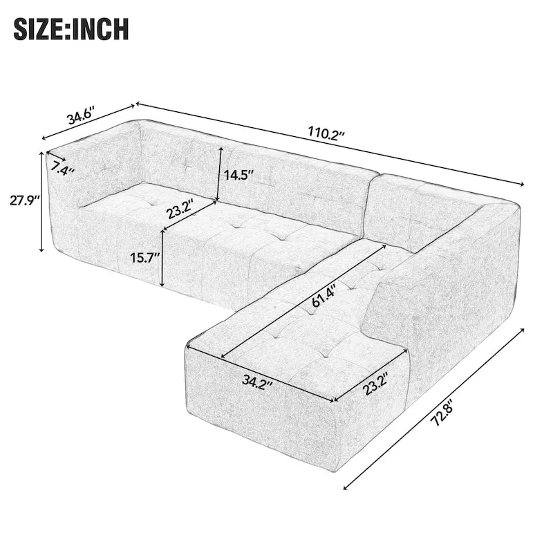 110.2*72.8 Modular Modular Combination Living Room Sofa Set, Modern Minimalist Sofa, Living Room Upholstered Sofa Bed, Bedroom,