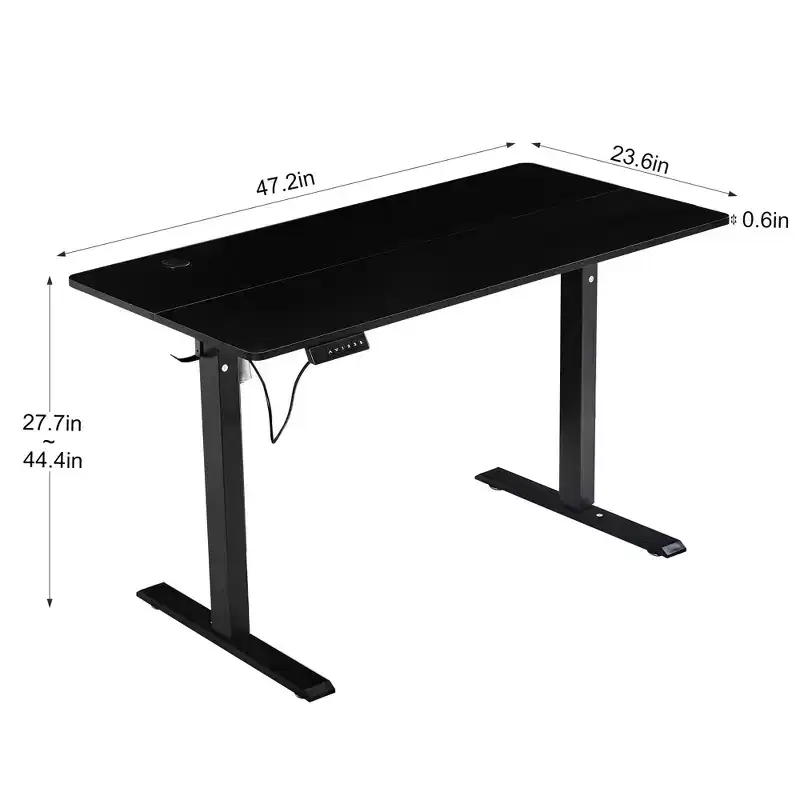 VECELO Electric Standing Office Desk Adjustable Height, Computer Desk with Headphone Hook, Memory Preset Gaming Desk, Dual-Motor, Black