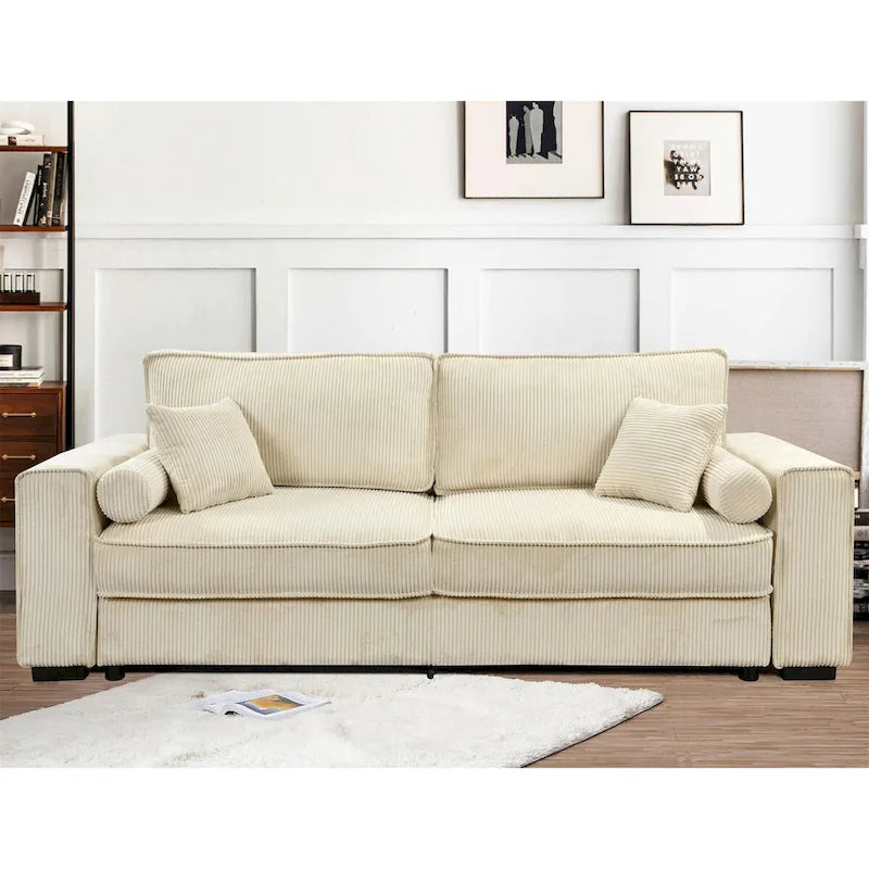 Pull-Out Sofa Bed with Storage – Light Green / Beige, Modern Style, Sinuous Spring, Seats 2