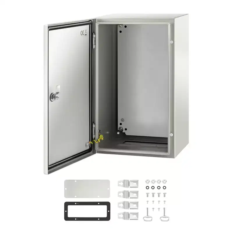 VEVOR NEMA Steel Enclosure, 20 x 12 x 10'' NEMA 4X Steel Electrical Box, IP66 Waterproof & Dustproof, with Mounting Plate, Gray-white