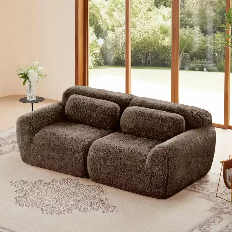 80.3 inch 2-seater Pink Modular Sectional Sofa Couches With Throw Pillows 32D High Density Sponge for Living Rooms