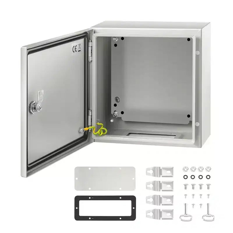 VEVOR NEMA Steel Enclosure, 12 x 12 x 6'' NEMA 4X Steel Electrical Box, IP66 Waterproof & Dustproof, with Mounting Plate, Gray-white