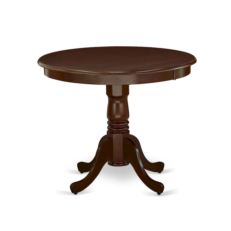 East West Furniture Kitchen Table Set- A Round Dining Room Table and Cream Linen Fabric Parson Chairs, Mahogany (Pieces Options)