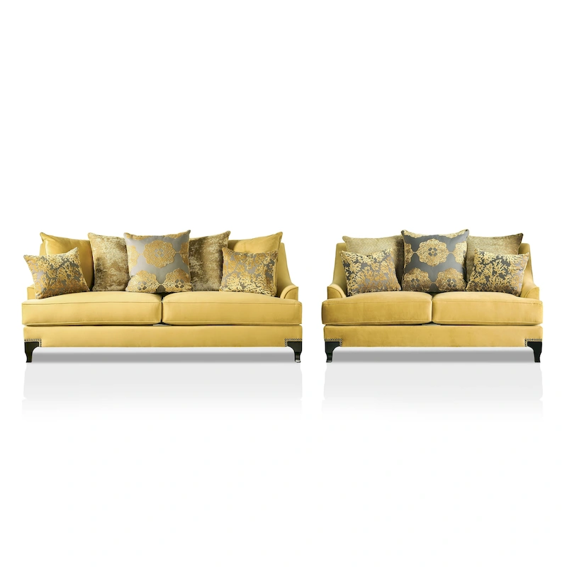 Gisc Taupe Contemporary Fabric Padded Nailhead 2-Piece Sofa and Loveseat Set by Furniture of America