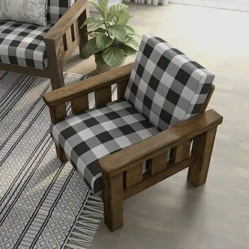 Jimo Rustic Oak Linen Fabric Padded Accent Chair by Furniture of America