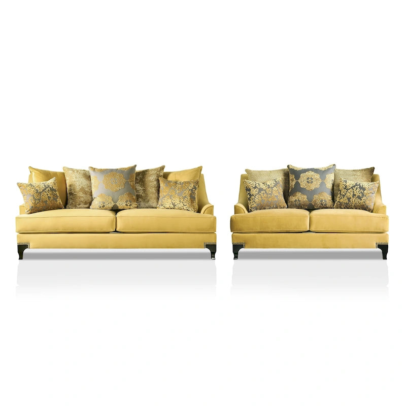 Gisc Taupe Contemporary Fabric Padded Nailhead 2-Piece Sofa and Loveseat Set by Furniture of America