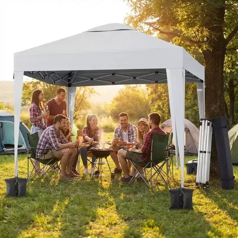 10x10 Pop Up Canopy Tent, Portable Outdoor Canopy with Carry Bag,4 Sandbags& 8 StakesWaterproof UV Protection Canopy, White