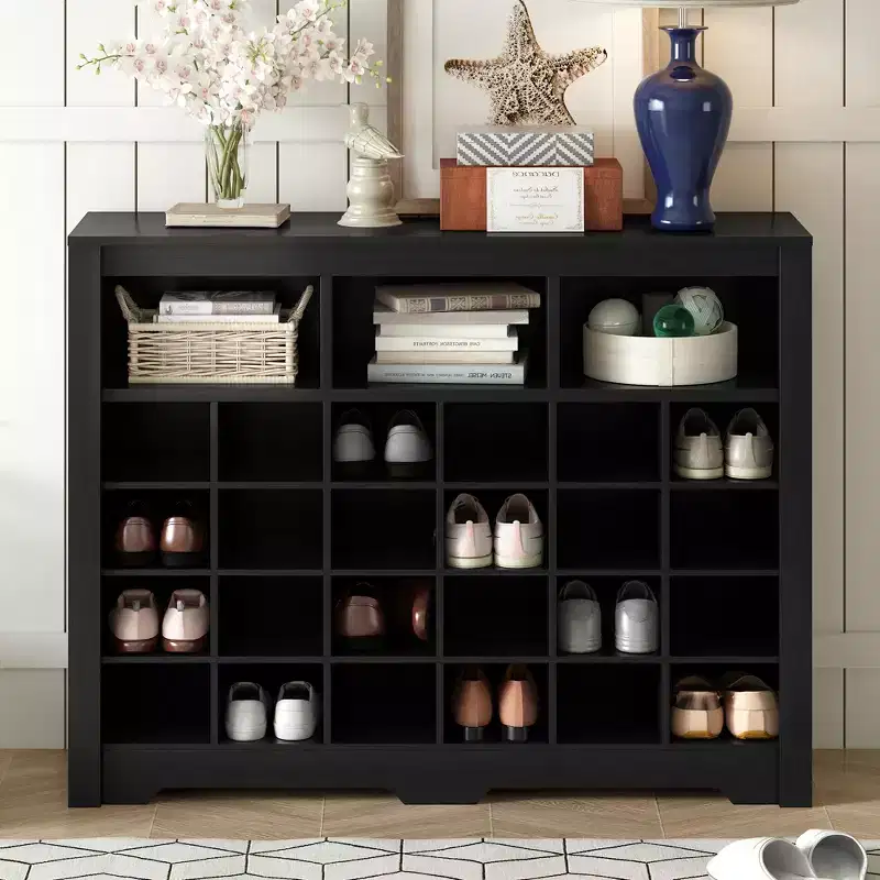 GDFStudio Boyle Modern Shoe Cabinet with Curved Base and 24 cubbies